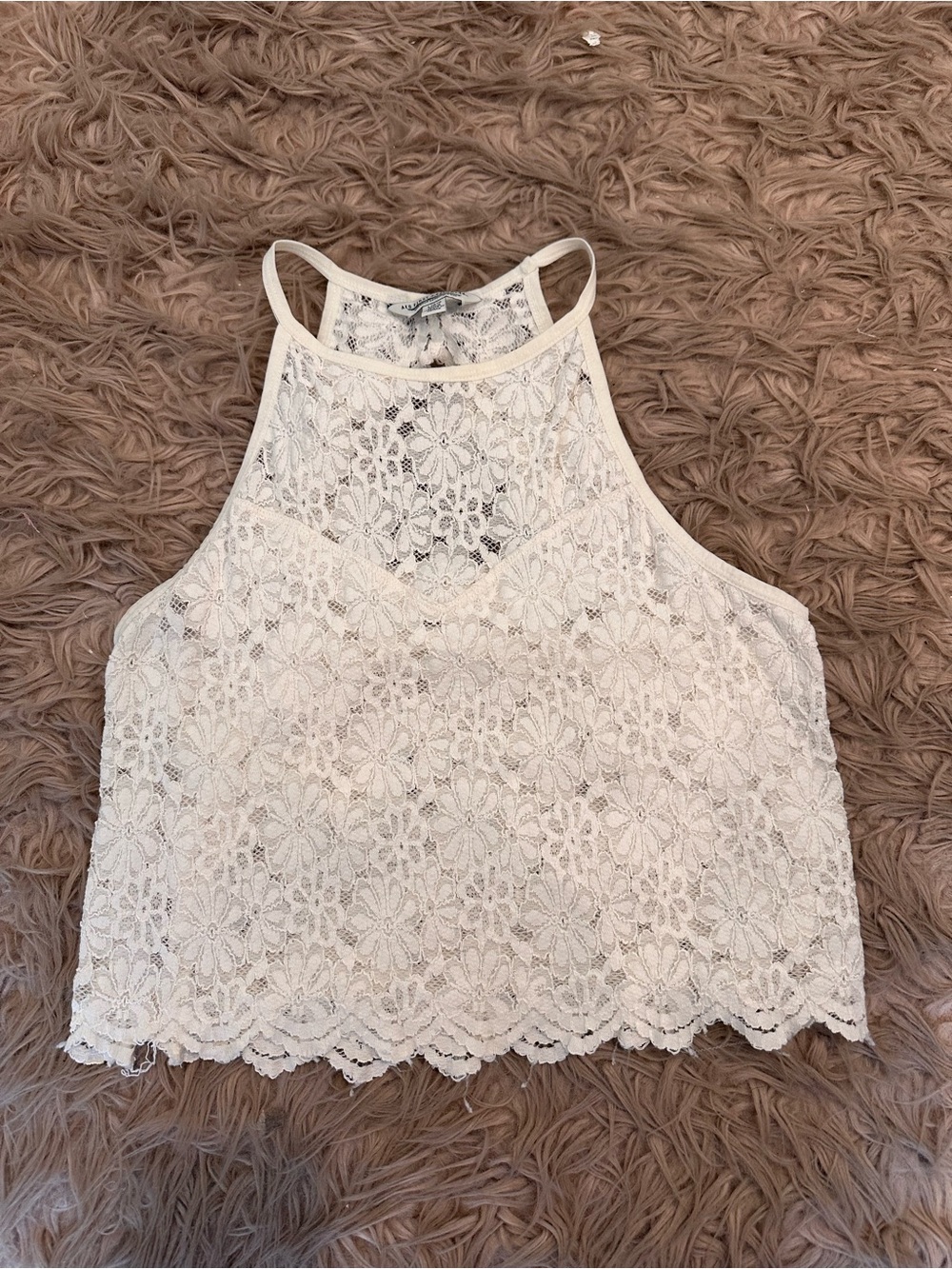 American Eagle Outfitters White Floral Lace Halter Crop Top